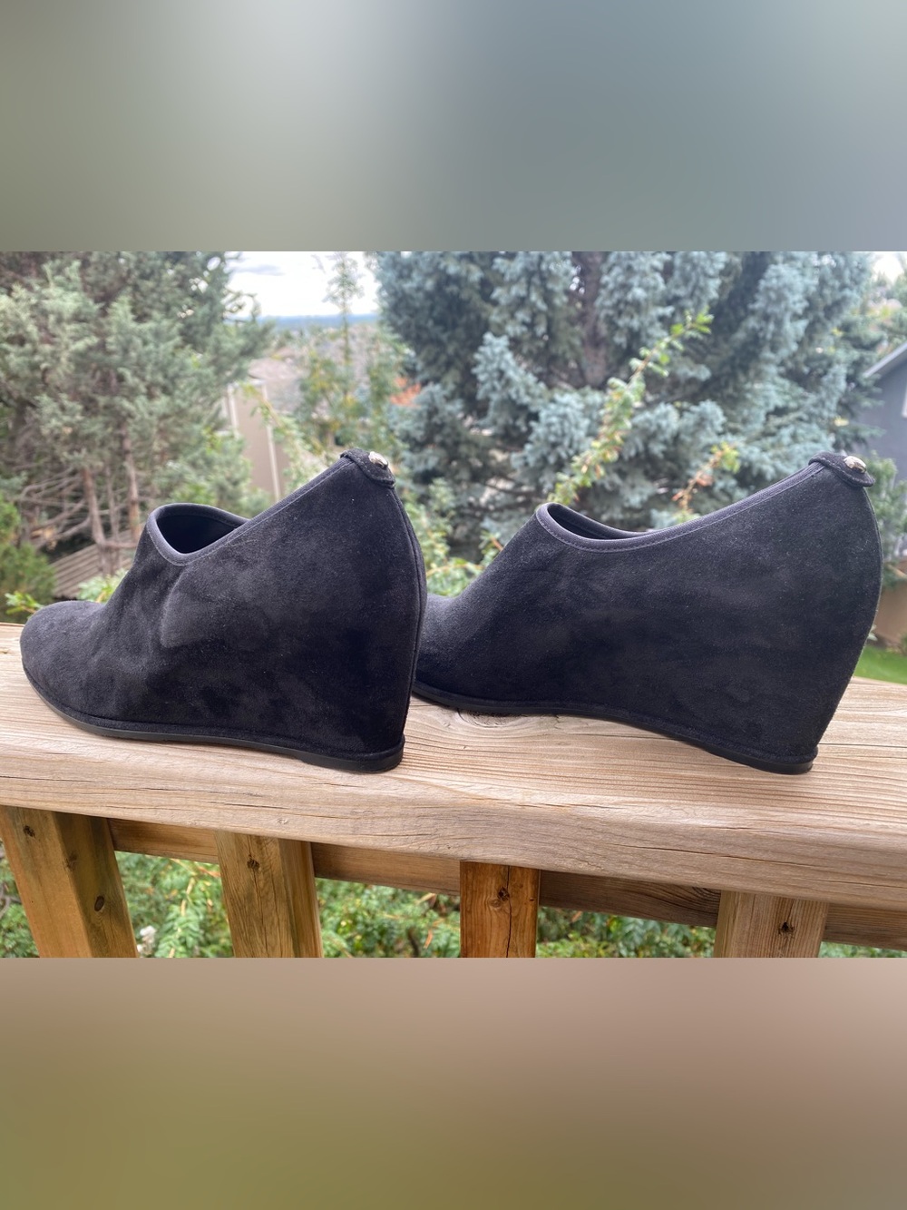 Stuart Weitzman Black Suede Wedge Bootie 8N - Picture 4 of 10